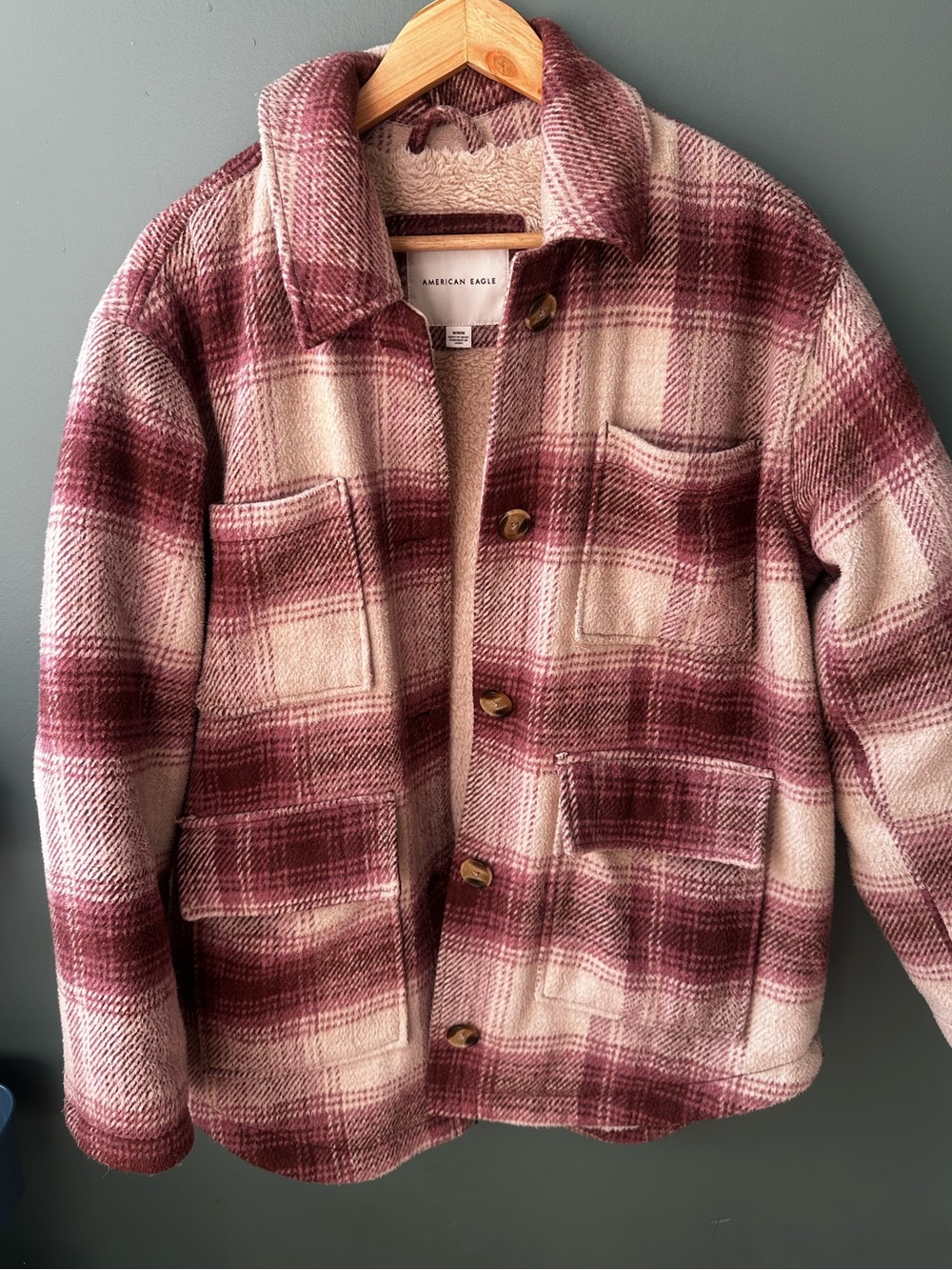 Plaid Button-Front Shacket in Cream and pink - Women's Jacket
